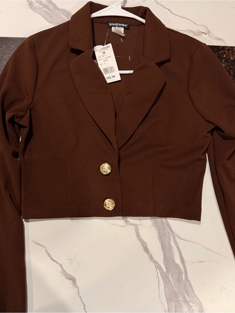 Cropped Brown Blazer with Gold Buttons